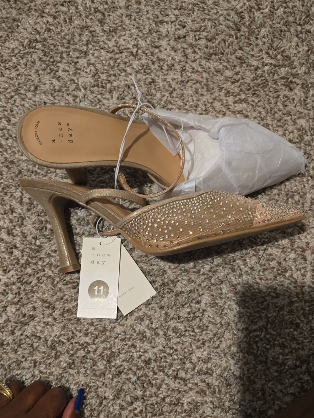 a new day Gold-Tone Rhinestone Mesh Slingback Mules